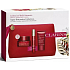 Clarins Super Restorative krem na dzień dla wszystkich typów skóry 50 ml + krem na noc dla wszystkich typów skóry 50 ml + aktywne serum do wygładzania konturów twarzy 10 ml + kosmetyczka, zestaw kosmetyków dla kobiet