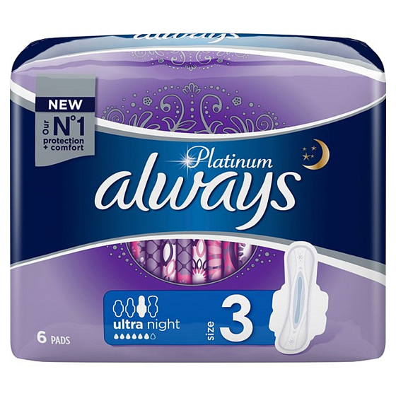 Always Platinum Ultra Night podpůrné vložky s křidélky 6 kusů