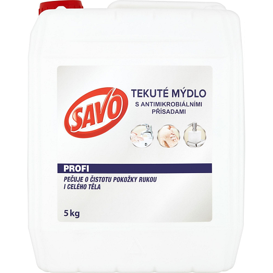 Savo Profi Tekuté mýdlo obsahuje zjemňující složky, zabraňuje nadměrnému vysušování při mytí 5 kg