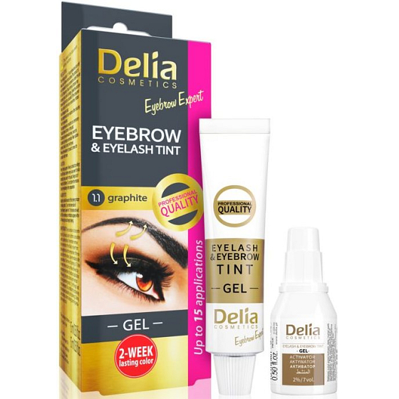 Delia Cosmetics Eyebrow Expert żelowa farba do brwi i rzęs z aktywatorem 1.1. Grafit - szary 2 x 15 ml