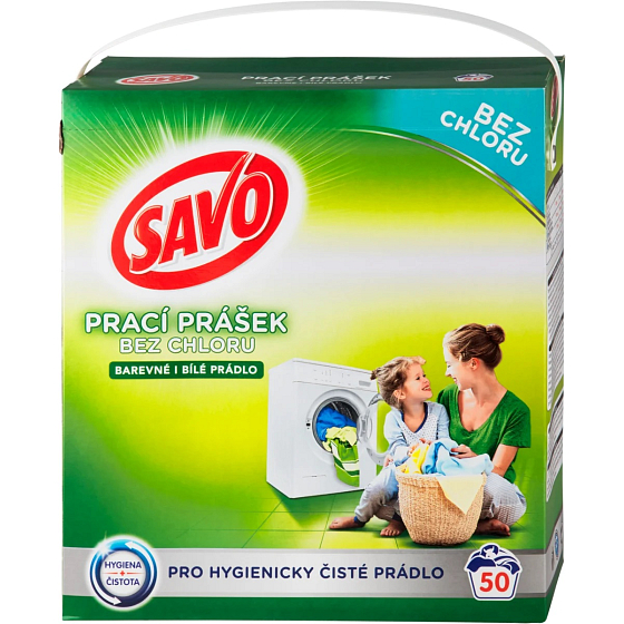 Savo Universal bez chloru prací prášek na barevné i bílé prádlo 50 dávek 3,5 kg