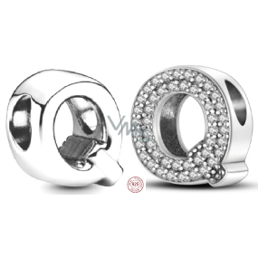 Zawieszka ze srebra próby 925 Litera alfabetu Q, koralik do bransoletki Zawieszka ze srebra próby 925 Litera alfabetu Q, koralik do bransoletki