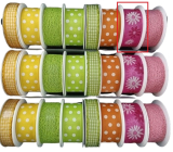 Nekupto Wstążka materiałowa Różowa z kwiatami 2,5 m x 25 mm