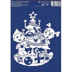 Folia okienna bez kleju biała Dzieci przy choince 33 x 23 cm 1 sztuka