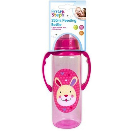 First Steps Jungle 0+ kojenecká láhev s úchopy Zajíček 250 ml