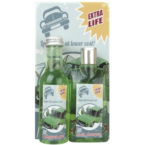 Bohemia Gifts Konopný olej sprchový gel 200 ml + koupelová lázeň 200 ml + dekorační obraz Auto. Longer life at lower cost 13 x 24 cm, kosmetická sada