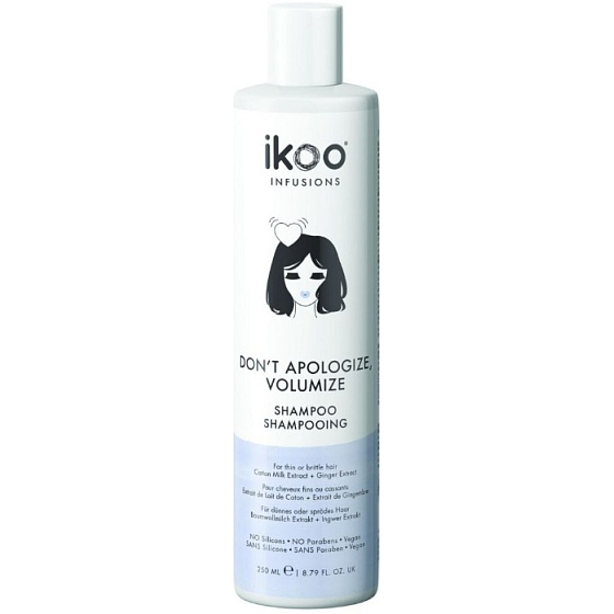 Ikoo Don´t Apologize volumize šampon pro jemné vlasy a roztřepené konečky vlasů, pro zvětšení objemu vlasů 250 ml