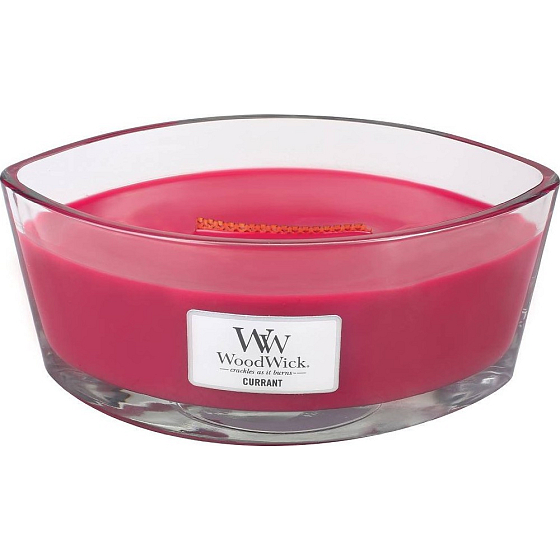 WoodWick Currant - Rybíz vonná svíčka s dřevěným širokým knotem a víčkem sklo loď 453 g