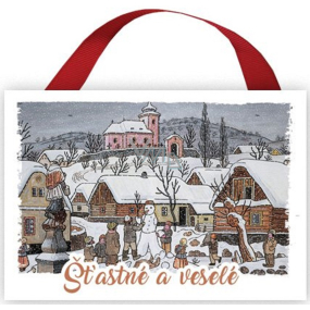 Nekupto Dřevěná cedulka Josef Lada Zasněžená ves 10 x 7 x 0,5 cm