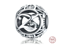 Charm Srebrna 925 Magiczna abeceda litera Z + cyrkonie, koralik na bransoletkę