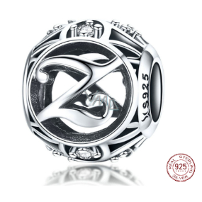Charm Srebrna 925 Magiczna abeceda litera Z + cyrkonie, koralik na bransoletkę
