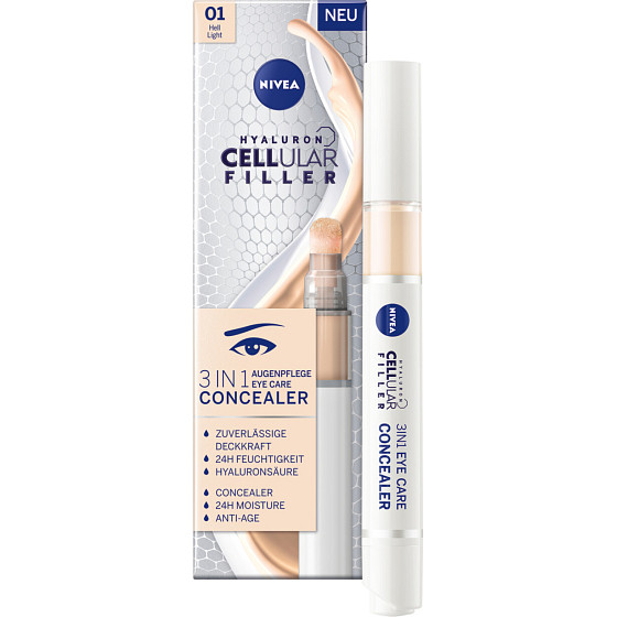 Nivea Hyaluron Cellular Filler Cushion Tonujący krem pod oczy w gąbce 3w1, 01 jasny odcień, 4 ml
