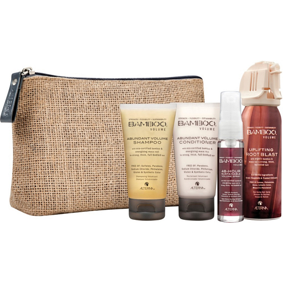 Alterna Bamboo Volume Transformation Kit Abundant šampon 40 ml, Abundant Volume kondicionér 40 ml, Uplifting sprej 75 ml, Sustainable Volume sprej 25 ml, pro maximální objem cestovní dárková sada