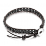 Láva černá, kožený náramek přírodní kámen, ručně vyráběný, zapínací, kulička 4 mm / 17 - 23 cm, zrozen ze čtyř živlů
