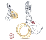 Zawieszka Srebrna 925 Prstęnie + obietnica na całe życie, charms do bransoletki miłość
