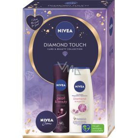 Nivea Diamond Touch Creme krém pro základní péči 30 ml + Pearl & Beauty antiperspirant deodorant sprej 150 ml + Diamond & Argan Oil sprchový gel 250 ml, kosmetická sada pro ženy