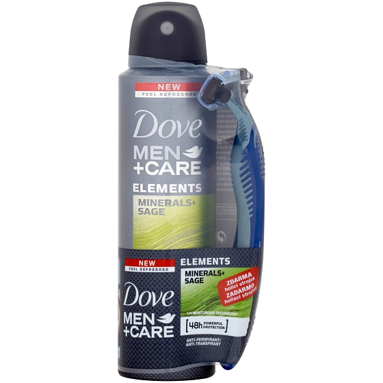Dove Men + Care Elements Minerals & Sage antiperspirant sprej pro muže 150 ml + holicí strojek se 3 břity, duopack