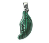 Malachit Księżyc wisiorek, ręcznie szlifowana figurka 2,2 x 10 mm, kamień spełnionych pragnień