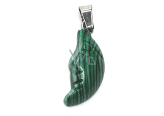 Malachit Księżyc wisiorek, ręcznie szlifowana figurka 2,2 x 10 mm, kamień spełnionych pragnień