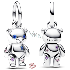 Charm Srebrny 925 Ruchomy miś z niebieskimi oczami, zawieszka na bransoletkę zwierzę Charm Srebrny 925 Ruchomy miś z niebieskimi oczami, zawieszka na bransoletkę zwierzę