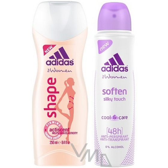 Adidas Soften Shape sprchový gel 250 ml + Soften Silky Touch antiperspitant deodorant sprej pro ženy 150 ml, kosmetická sada