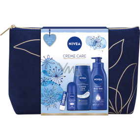 Nivea Creme Care krémový sprchový gel 250 ml + Protect & Care kuličkový antiperspirant roll-on 50 ml + Body Milk 48h výživné tělové mléko 400 ml + Labello Original balzám na rty 4,8 g + kosmetická taštička, kosmetická sada pro ženy