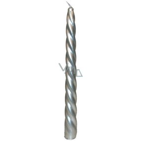 Emocio Elegance metal stříbrná kroucená kónická svíčka 23 x 230 mm