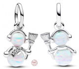 Charm Srebrny 925 Opaleskujący Bałwanek, zawieszka na bransoletkę zima