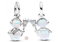 Charm Srebrny 925 Opaleskujący Bałwanek, zawieszka na bransoletkę zima