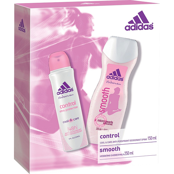 Adidas Control antiperspitant deodorant sprej pro ženy 150 ml + Smooth sprchový gel 250 ml, kosmetická sada
