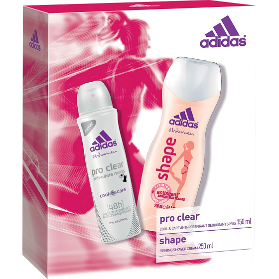 Adidas Cool & Care 48h Pro Clear deodorant antiperspirant sprej pro ženy 150 ml + Shape sprchový gel 250 ml, kosmetická sada