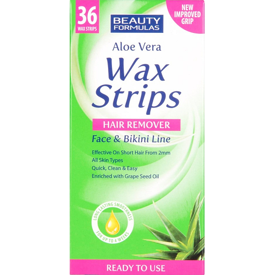 Beauty Formulas Woskowe paski z aloesem do depilacji twarzy i okolic bikini 36 sztuk