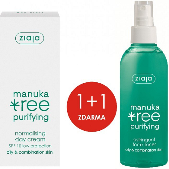 Ziaja Manuka Tree Purifying normalizační denní krém 50 ml + Manuka Tree Purifying adstringentní pleťový tonik 200 ml, duopack