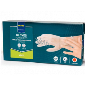 Metro Professional Rukavice jednorázové, Vinyl pudrované transparentní, velikost XL, box 100 kusů