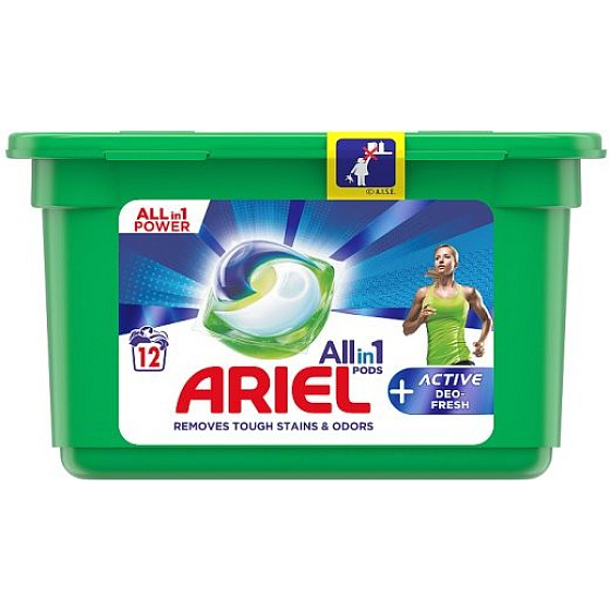 Ariel All in 1 Pods Active Deo-Fresh gelové kapsle na praní prádla 12 kusů