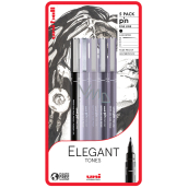 Uni Pin Elegant Tones Kaligraficzny zestaw linerów z specjalnym atramentem Pędzel czarny/0,1 i 0,5 Jasnoszary/0,1 i 0,5 Ciemnoszary 5 sztuk