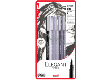 Uni Pin Elegant Tones Kaligraficzny zestaw linerów z specjalnym atramentem Pędzel czarny/0,1 i 0,5 Jasnoszary/0,1 i 0,5 Ciemnoszary 5 sztuk