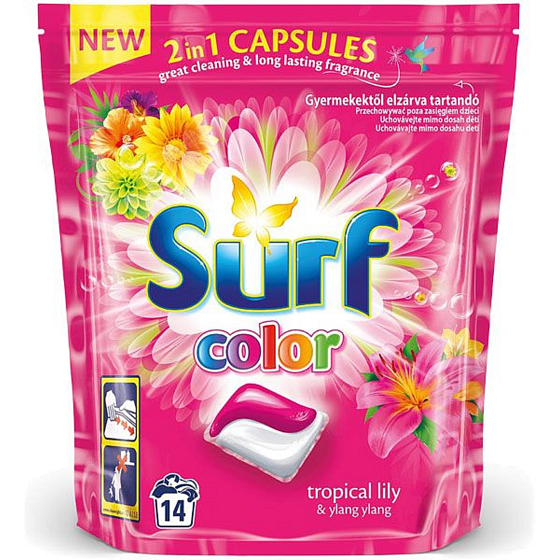 Surf Color Tropical Lily & Ylang Ylang 2v1 kapsle na praní barevného prádla 14 dávek