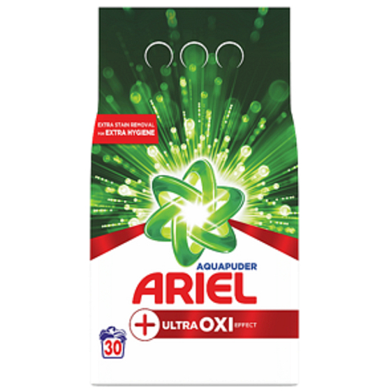 Ariel Aquapuder Ultra Oxi Effect prací prášek na bílé, barevné a černé prádlo 30 dávek 2,250 kg