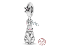 Charm Srebrny 925 Króliczek z różowym nosem, zawieszka na ramkę zwierzę