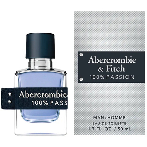 "Toaletní voda Abercrombie + Fitch 100% Passion pro muže, 50 ml. Svěží a energizující vůně s ovocnými a dřevitými tóny, ideální pro moderního muže, který touží po intenzivní a sebevědomé vůni.
