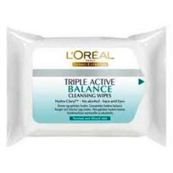 Loreal Paris Triple Active čisticí kapesníky normální a smíšená pleť 25 kusů
