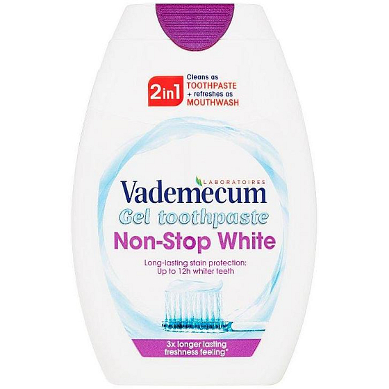 Vademecum Non-Stop White 2v1 zubní pasta a ústní voda v jednom 75 ml