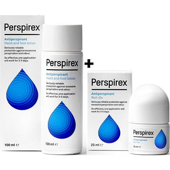 Perspirex Original Lotion antiperspirační krém na ruce a nohy unisex 100 ml + Perspirex Original kuličkový antiperspirant bez vůně roll-on unisex 25 ml