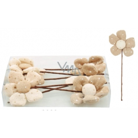 Květinky z béžovo-hnědé látky zápich 12 cm v krabičce 6 kusů