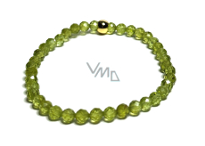 Olivin / Peridot faset elastyczny naturalny kamień, kulka 5 mm / 16 - 17 cm, kamień chroniący ludzką aurę