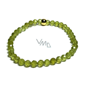 Olivin / Peridot faset elastyczny naturalny kamień, kulka 5 mm / 16 - 17 cm, kamień chroniący ludzką aurę