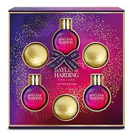 Baylis & Harding Fík a Granátové jablko sprchový gel 100 ml + sprchový krém 100 ml + pěna do koupele 100 ml + šumivá koule do koupele 3 x 100 g, kosmetická sada pro ženy
