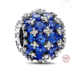 Charm Srebrna 925 Tęczowa okrągła niebieska zawieszka Pave, koralik na bransoletkę symbol