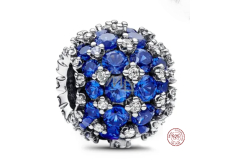 Charm Srebrna 925 Tęczowa okrągła niebieska zawieszka Pave, koralik na bransoletkę symbol